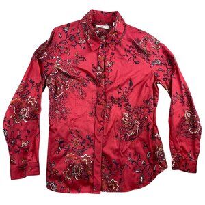 Coldwater Creek Womens Shirt Medium Long Sleeve Floral Red Casual Retro Y2K